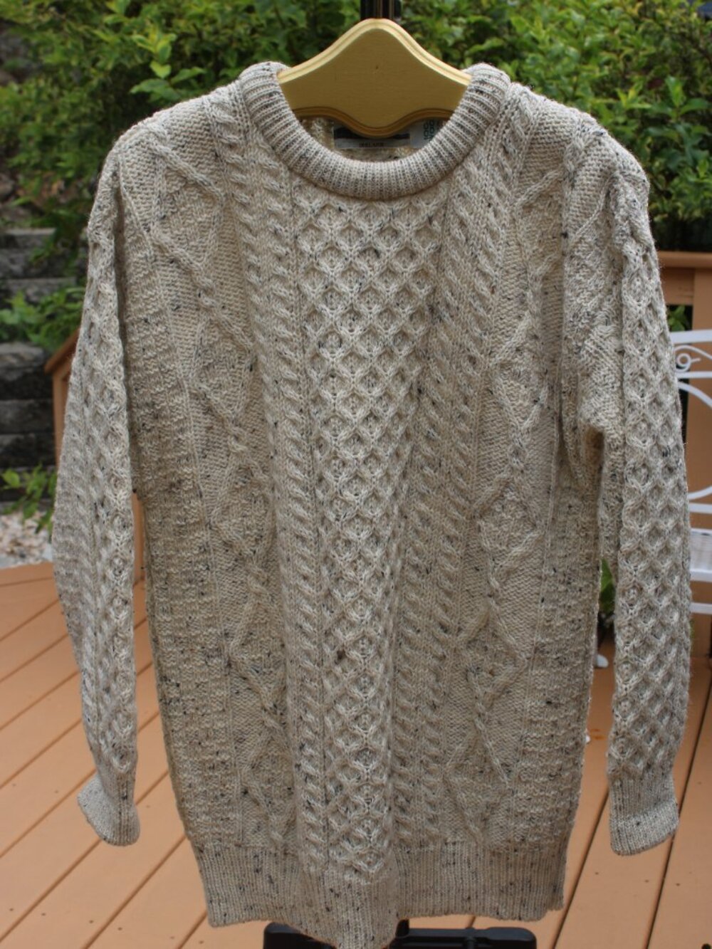 Aran Crafts Ireland Vintage Winter Men Sweater SZ L Pullover Ivory 100 Wool Crew
